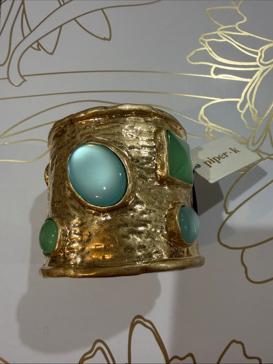 Piper K Jewelry - Piper K Sea Blues & Celadon Stones Gold Statement Cuff Bracelet